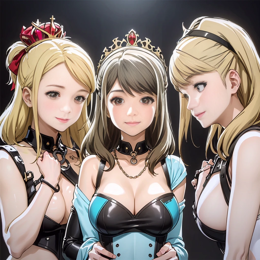 ((BLACK BACKGROUND,1:2, masterpiece)), full body MILF BIMBO standing with two long thighs and two metal sandals, red eyes, silver white hair, short bob style hair, big breasts, cleavage, separate sleeves, tiara royal, long cape up to two feet, yellow bikini, hands on waist, navel, lustful smirking smiling, smile face (red blushed, red cheeks), metal shoulders, gold sleeveless armbands, black leather choker slave collar, shackle bracelets, sex slave red crest, pauldrons, breastplate, corset, eye focus, full body, whole body. 1solo . slave fighter, loincloth standing, hands on hips, metal sandals, backpack, choker, big belt, view from below, feet together, bracers, tiara