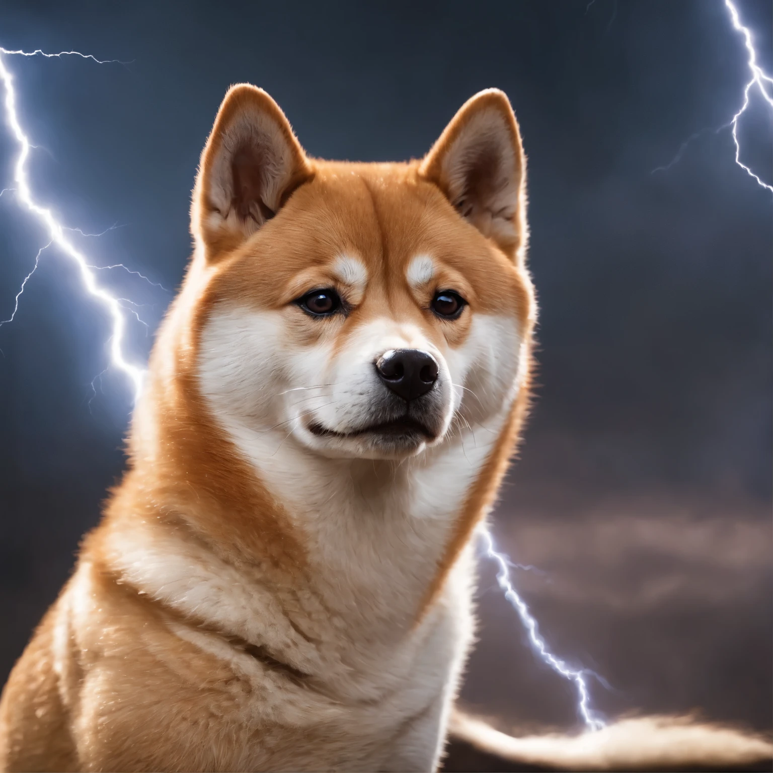 A Shiba Inu holding a hammer with mysterious patterns, surrounded by lightning, dark-toned background, determined look in the Shiba Inu's eyes
Medium:illustration
Additional Details:vivid colors, detailed fur texture, dynamic pose
Image Quality:(best quality,4k,8k,highres,masterpiece:1.2),ultra-detailed,(realistic,photorealistic,photo-realistic:1.37),HDR,studio lighting,extreme detail description
Art Style:concept artist
Color Palette:dark and moody colors, lightning strikes in bright colors
Lighting:dramatic and intense lighting