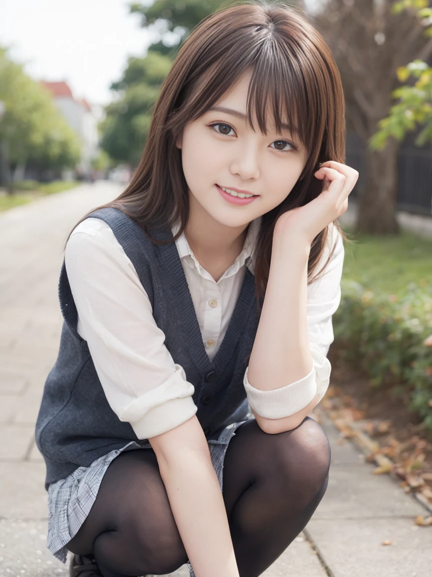 (Happy expression:1.26)、RAW Photos、(((The ultimate beauty full-body photo)))、((Glowing Skin))、1 girl、25 year old beautiful girl from Prague、Bright expression、((Brown haired))、girl wearing a sweatshirt、Checkered Pleated Skirt、View from the floor、(Long stockings or pantyhose)、(Pull up your skirt yourself)、Big Breasts、Spread your legs、Squat、Showing panties、((Very detailed))、(Perfectly detailed face)、(Fine hand)、(Finger details)、(good human structure)、Photorealistic images、最high quality、Very detailed、Film Light、Intricate details、High resolution、Very detailed))、Detailed Background、8KUHD、Digital single-lens reflex camera、Soft Light、high quality、Film Grain、Fujifilm XT3 、Shallow depth of field、natural Soft Light、Kamimei、
