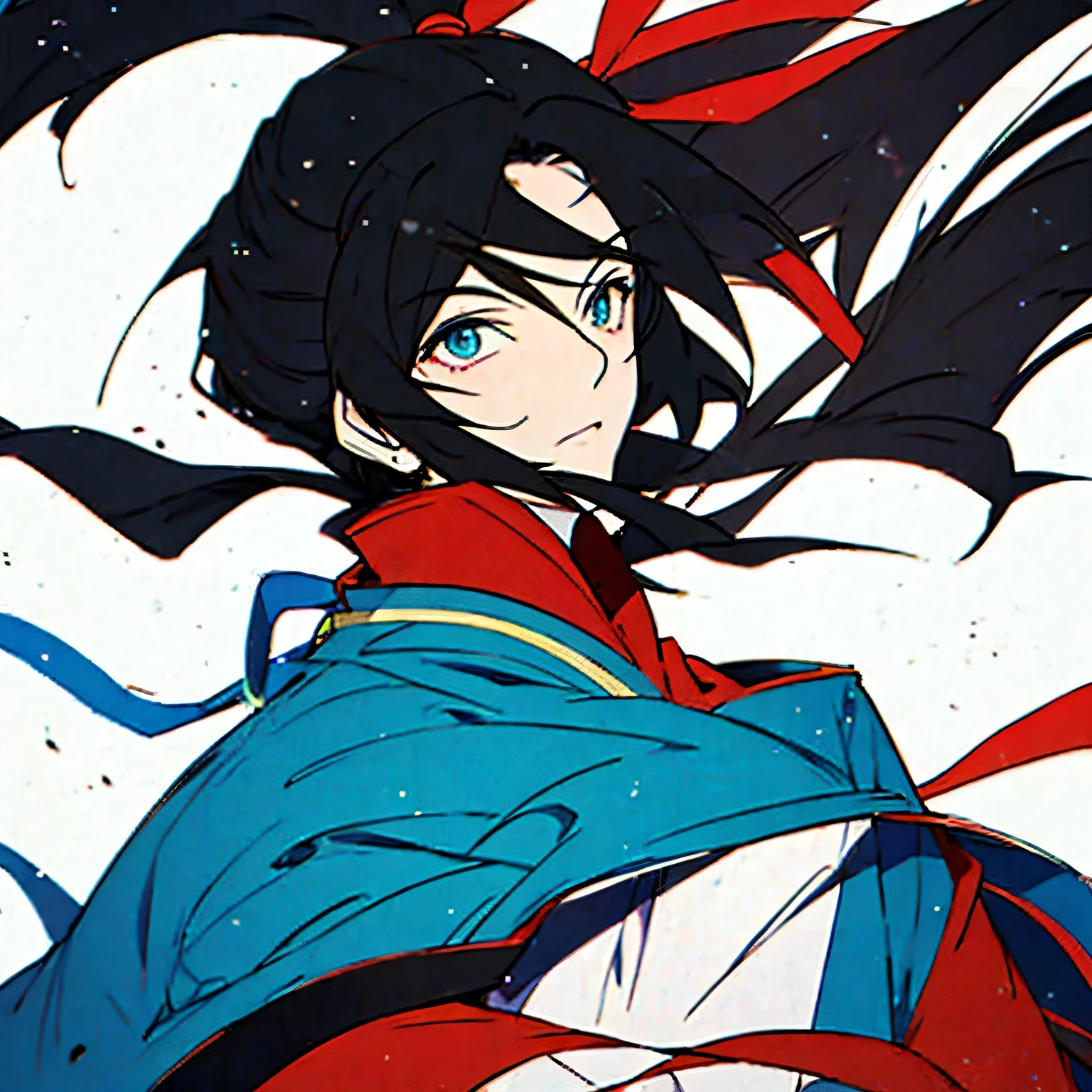 Anime style，Minimalism，No background，24 years old，girl，Black hair，Simplicity，Eye color random