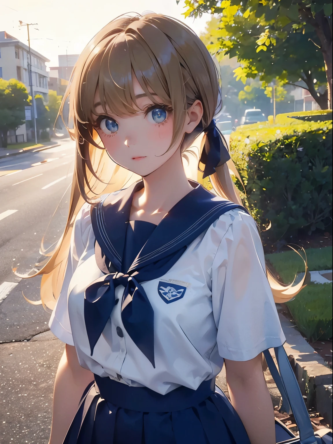 plein air、Swaying bangs、ultimate beauty girl、Care for bangs、poneyTail、hair care、Very beautiful 18 year old cute girl、a hiny white young beautiful skin、Sexy and very beautiful good looks、Very cute face with ultimate beauty、Super Long Bright Natural Blonde Hair、Smooth straight hair、Big blue eyes with radiant transparency、School Uniforms