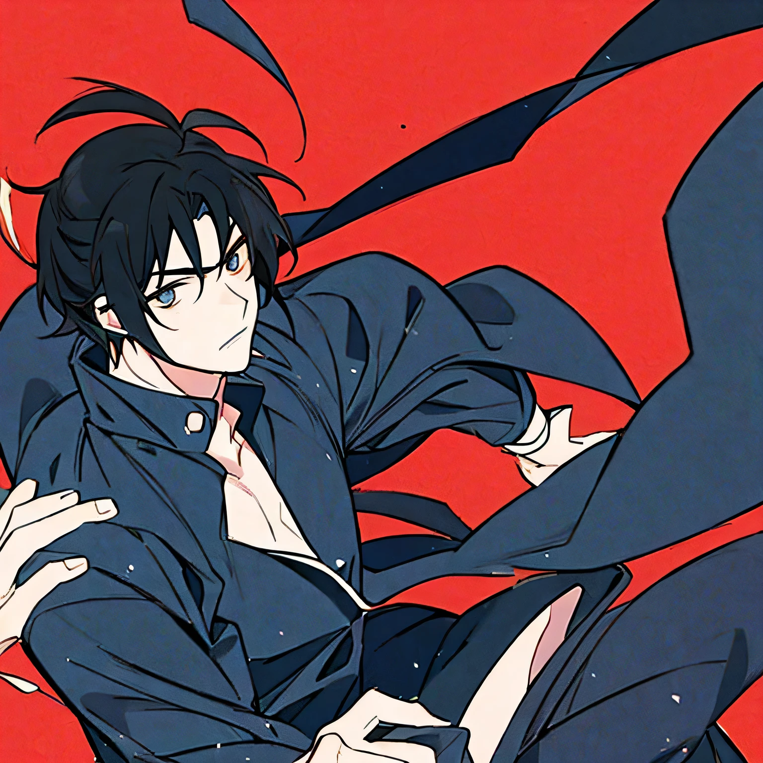 Anime style，Minimalism，No background，28 years old，Boys，Combat，Black hair，short hair，Random hairstyle，Modern clothing，individual