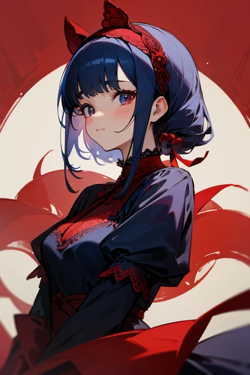 Red and navy lace dress、cute、Villainess、head band、Excellent、