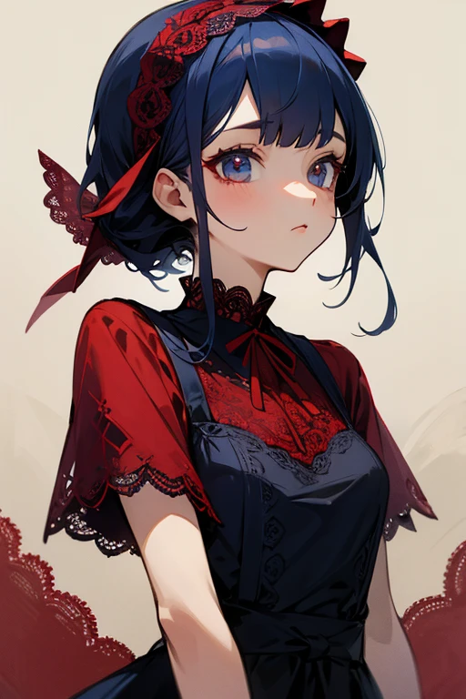 Red and navy lace dress、cute、Villainess、head band、sexy、Short Bob、
