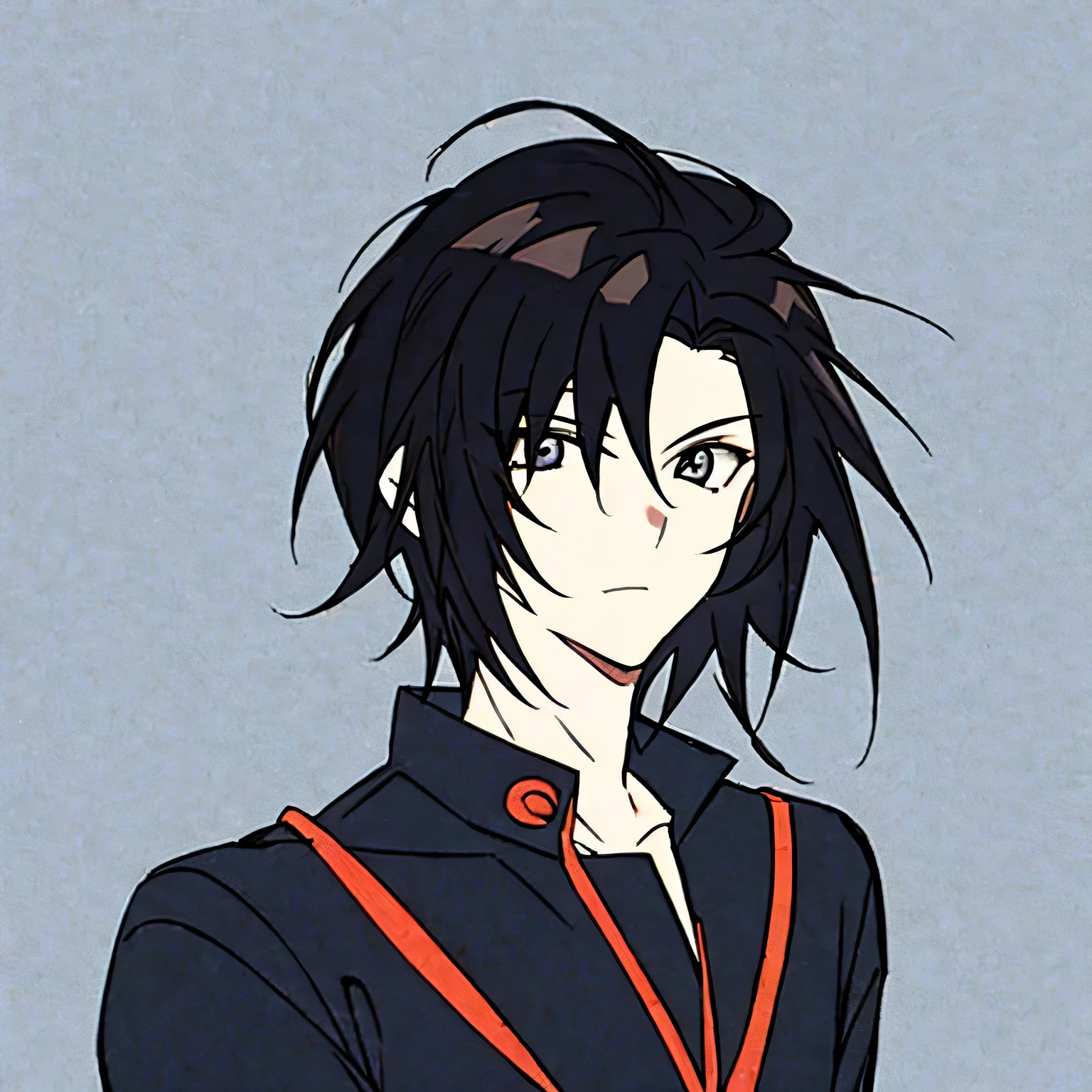 Anime style，Minimalism，No background，25 years old，Boys，Black hair，short hair，Random hairstyle，Modern clothing，individual，Naughty