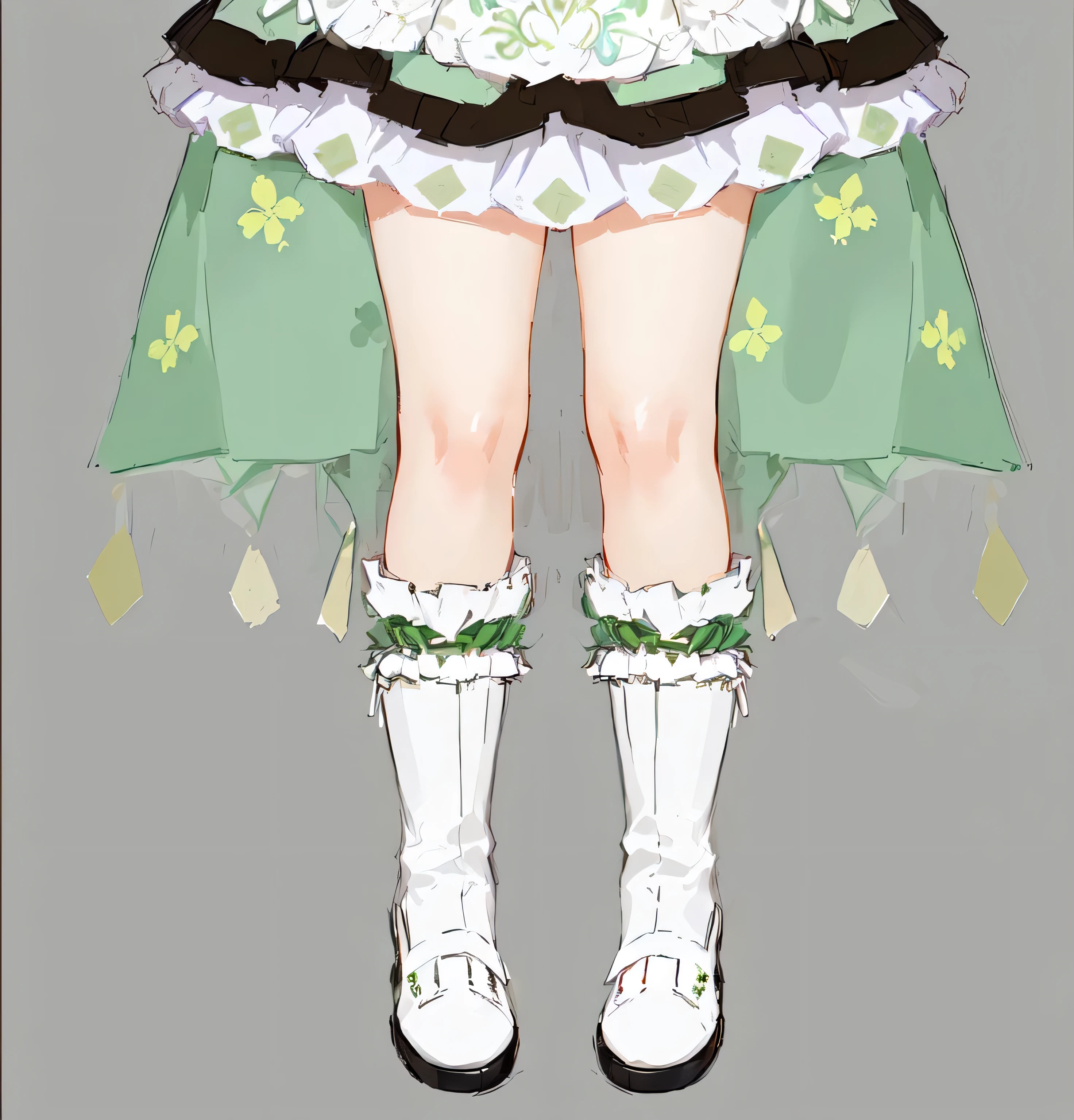 anime girl in a green dress and white boots with a green umbrella, made with anime painter studio, detailed legs, , lolish, guweiz, twintails white_gloves, highly detailed character design, green legs, maid outfit, cute anime waifu in a nice dress, guweiz on pixiv artstation, highly detailed exquisite fanart,Rich in details，Leg details，leather shoes，Clean shaping，Masterpiece