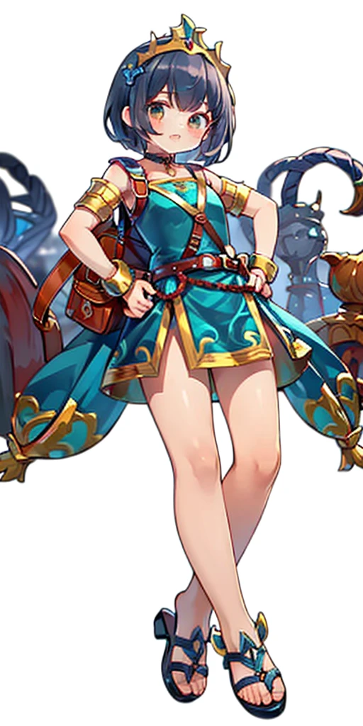 full body, whole body. 1solo (girl). slave fighter, loincloth standing, hands on hips, metal sandals, backpack, choker, big belt, view from below, feet together, bracers, tiara