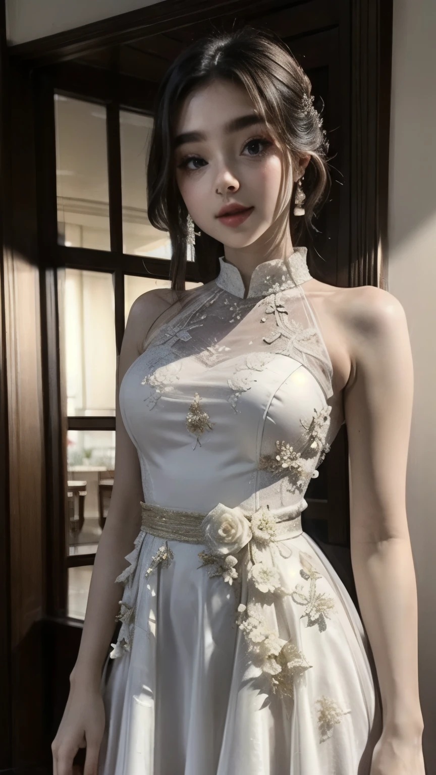 1girl, upper body,white dress, masterpiece,ultra realistic,32k, best quality, 