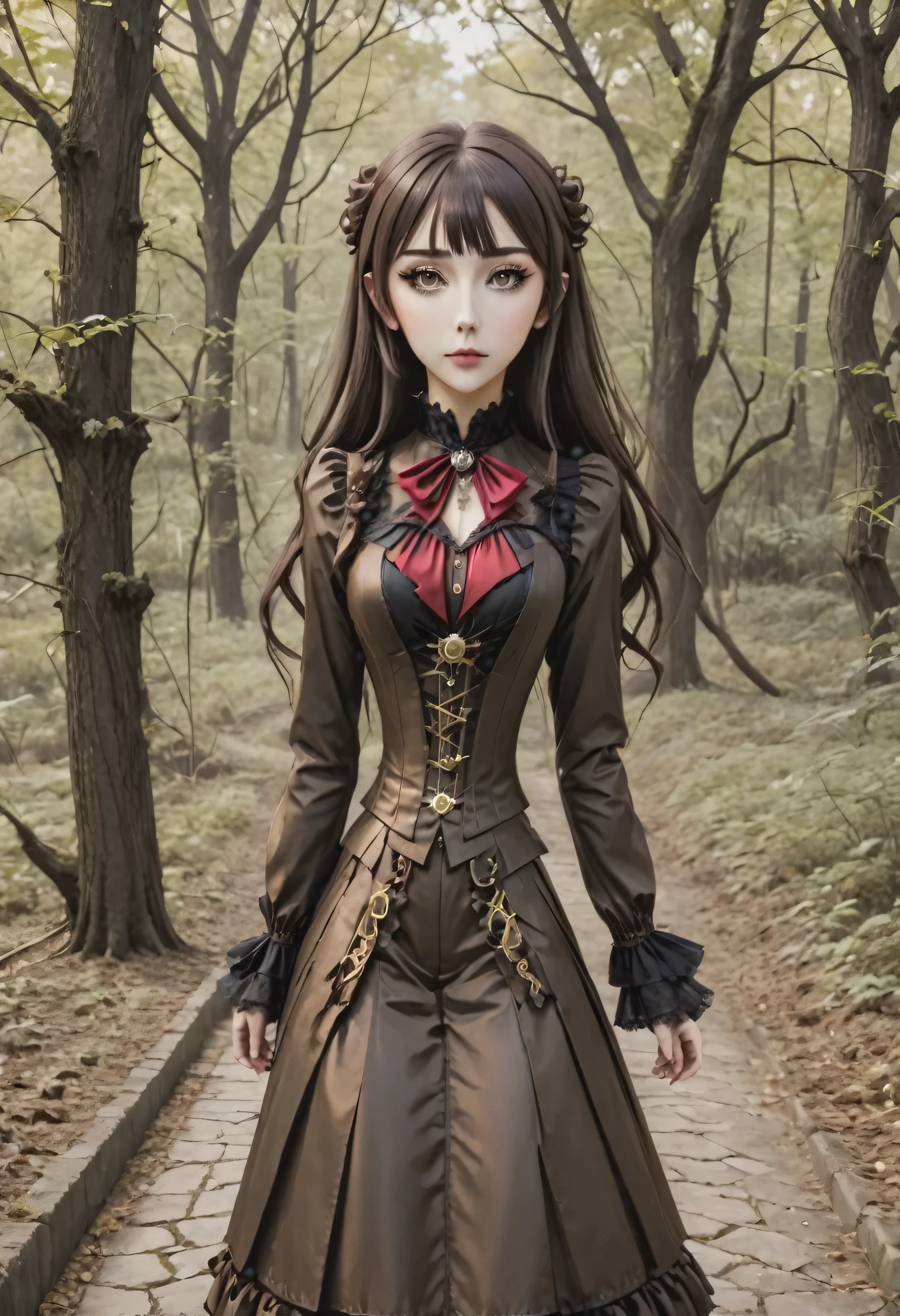 A fantasy and anime character, a girl waifu, Mari Illustrious Makinami – Evangelion , con su cabello y su gran belleza. Dressed in Victorian steampunk style clothing and in the middle of bats with geometrically impossible shapes, luminiscentes y de cristal de colores, en medio del bosque oscuro. Todo con el estilo de Tim Burton. And a touch of surrealism from Dalí.
