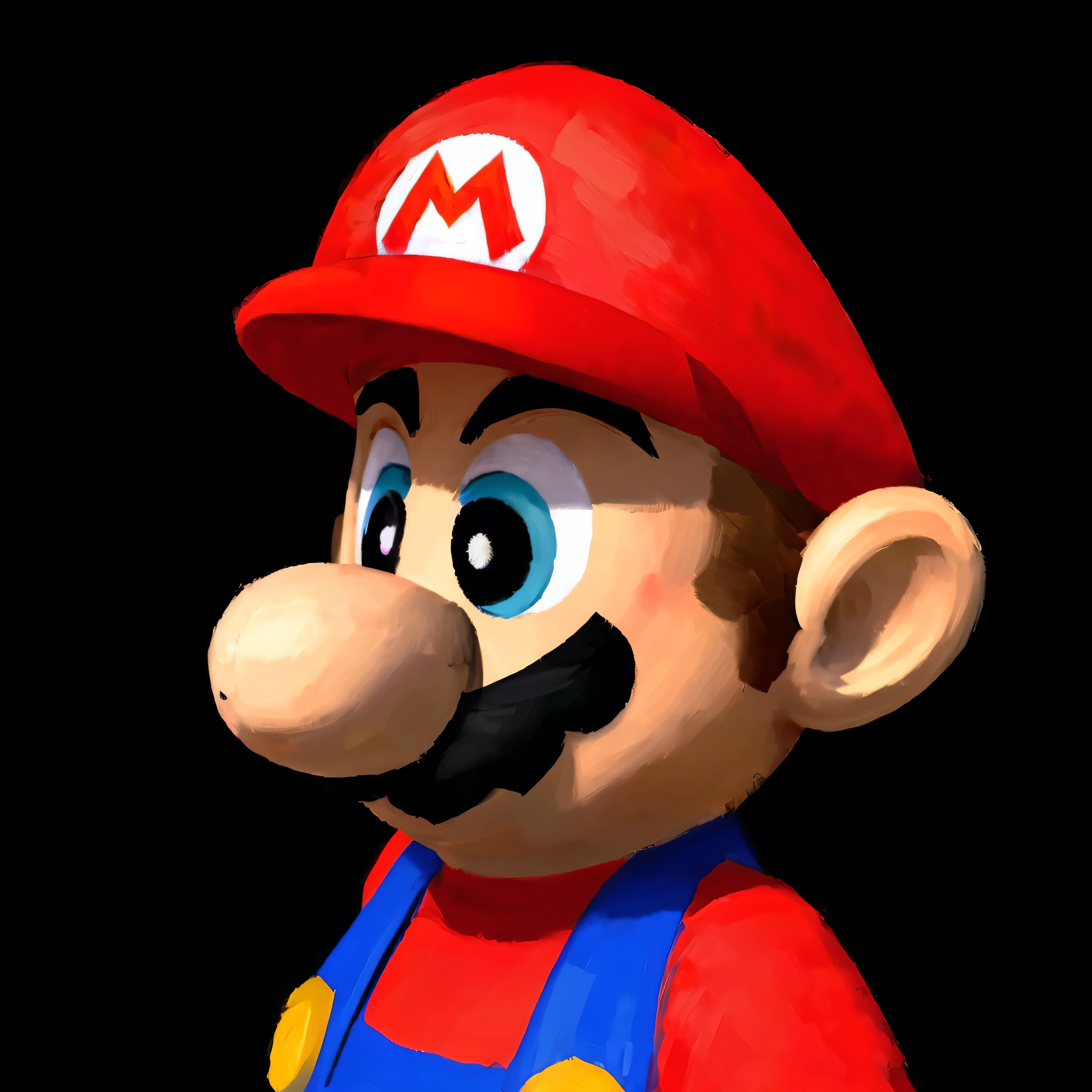 Portrait of Mario in Oil Painting Portrait, Mario on the middle, Black Background, dynamic brustrokes