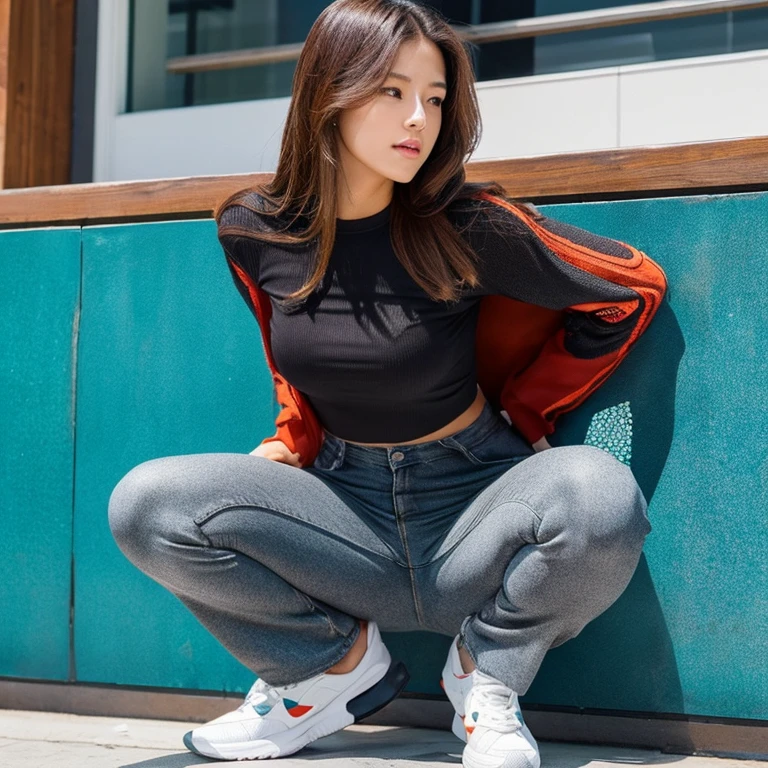 woman　　Stretch pants　　squat　　Pussy line