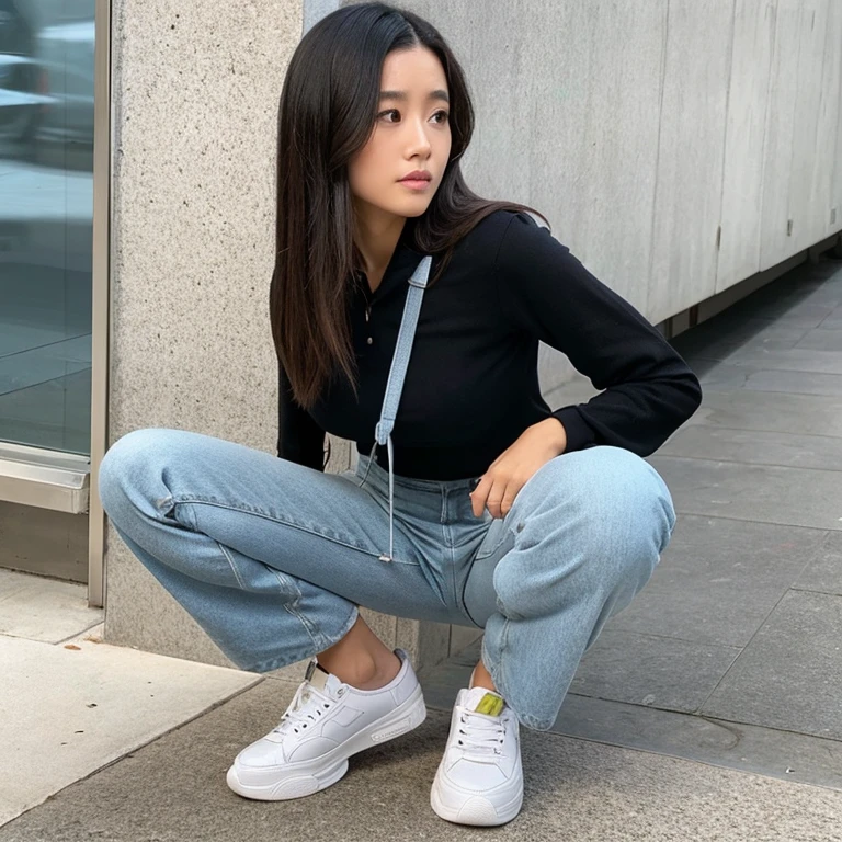 araffe girl sitting on a ledge talking on a cell phone, casual pose, candid picture, candid photo, with lovely look, full body photogenic shot, casual photography, with a cool pose, taken with the best dlsr camera, on rooftop, with long hair, sits on a rooftop, satisfied pose, very very low quality picture, sitting on the ground
