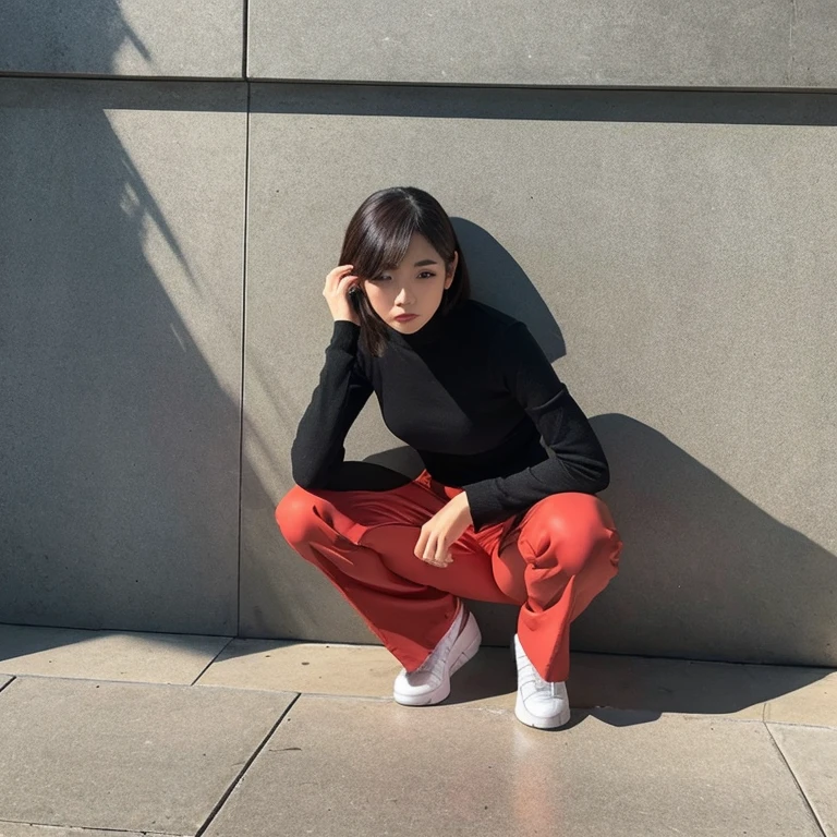 woman Chino pants squat Pussy line