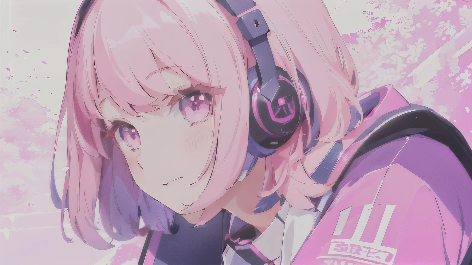 Anime Girls with pink hair wearing headphones and a white shirt, Best Anime 4K Konachan Wallpaper, Anime atmosphere, haruno sakura, Anime Style 4k, Anime Mecha Aesthetics, Anime Aesthetics, (Anime Girls), Nightcore, With headphones, extremely cute Anime Girls face, an Anime Girls, Cute girl anime visuals, Gweitz, beautiful anime portrait