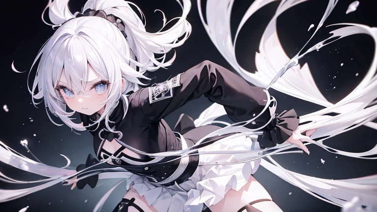 Anime Style,highest quality, masterpiece,Black and white hair, iris,Simple Background,One Girl, fluid movement,Classic