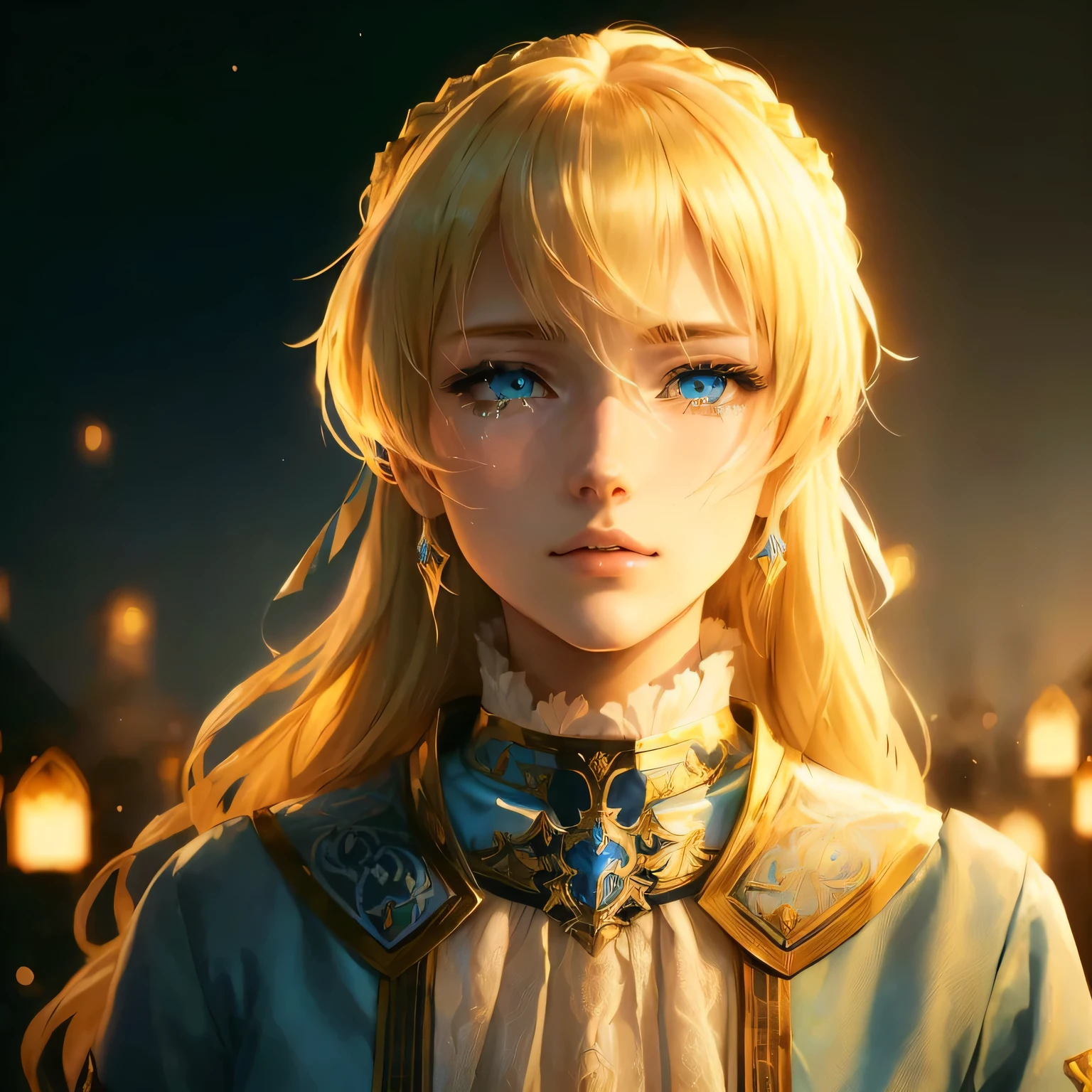 Anime-style image of a blonde, blue-eyed woman, Portrait of a girl in the Knights of the Zodiac, Vivid RPG Portraits, Beautiful female priest, portrait knight woman, April Rendering, Inspired by Valeria Dennes, portrait of female paladin, Inspired by Le Chevalier, Female protagonist 👀 :8, Artoria Pendragon, Detailed portraits、Crying in tears
