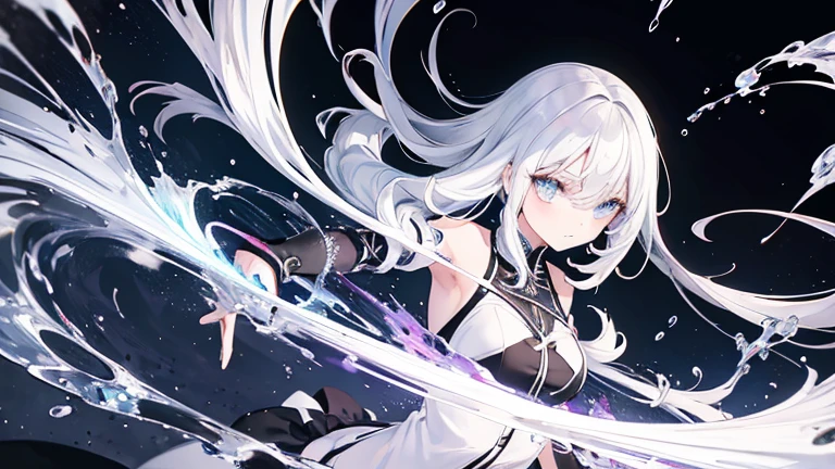 Anime Style,highest quality, masterpiece,Black and white hair, iris,Simple Background,One Girl, fluid movement,Classical retro color