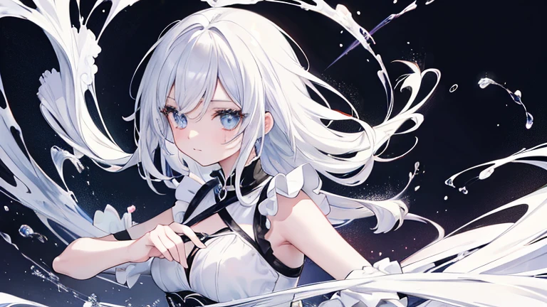 Anime Style,highest quality, masterpiece,Black and white hair,  iris,Simple Background,One Girl, fluid movement,Classical retro color