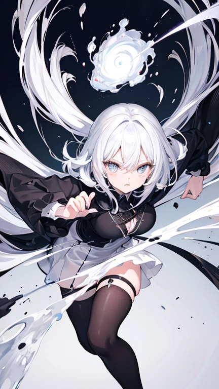 Anime Style,highest quality, masterpiece,Black and white hair, iris,Simple Background,One Girl, fluid movement,Classical retro color