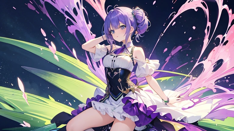 Anime Style,highest quality, masterpiece,Green and purple hair, iris,Simple Background,One Girl, fluid movement,Classical Retro