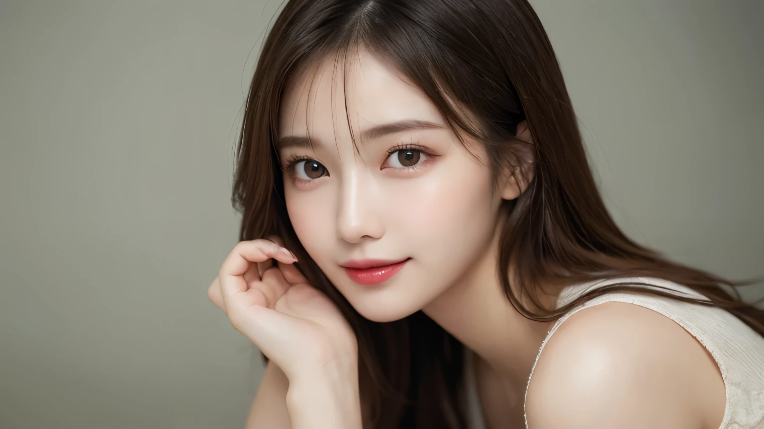 on the table, best quality, shape, Super detailed, Finely, high resolution, 8k wallpaper, 完璧なダイナミックな構shape, Beautiful and delicate eyes, Medium Length Hair, Small Breasts, Natural lipstick, Casual sexy pose,Smile,20 year old girl、midnight、Beautiful and detailed face、Perfect beautiful face,big eyes、original photo、Use the whole body to express female posture、Beautiful and delicate eyes、Small face、Beautiful duplex、Facelift and style,skirt、Beautiful golden ratio face,Long hair