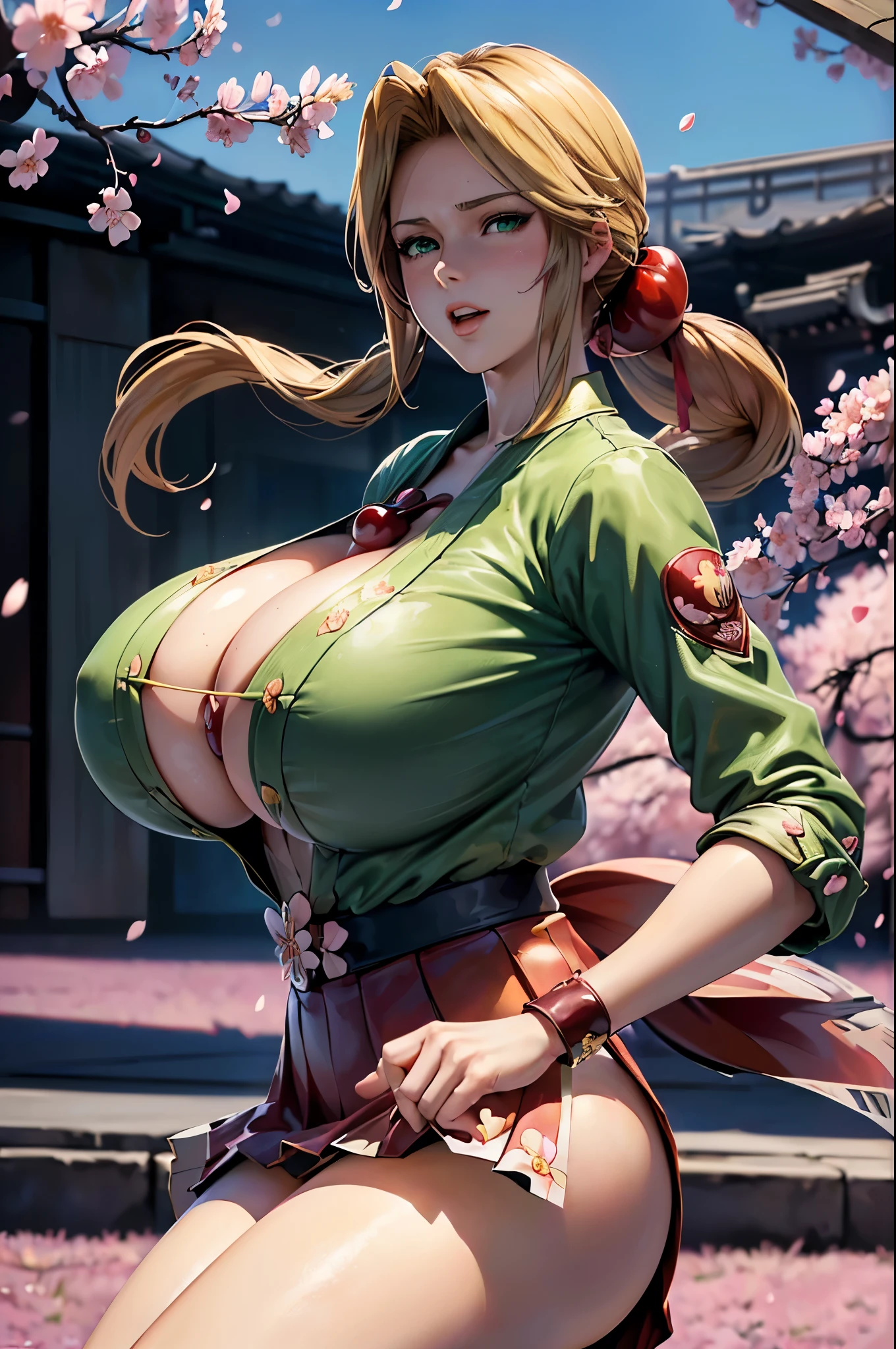 A silly smile, the face we want, a naughty face, 8K(handing over a love letter:1.7)((woman,Huge , (Huge breasts:1.8),とても唇が赤いHuge breastsを強調,Big Ass,Narrow waist,Long legs,Green Eyes立っている)) 8k((((Anime Style),(The facial expression is good:1.1))))8k(((((Anime Style)Green Eyes)))) 8k((Standing at the station))8k((Waiting for a train at the station))8k((Morning))8k((Beauty))((学生blazer15歳学生服 緑のネクタイ, blazer, Pleated skirt))8k(((((spring,cherry blossoms,The wind is blowing,Her skirt is flipped up,cherry blossomsが散っている:1.1)))))