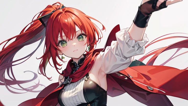 Fantasy Red hair ponytail Beauty Green Eyes Cat ear hat Big earrings