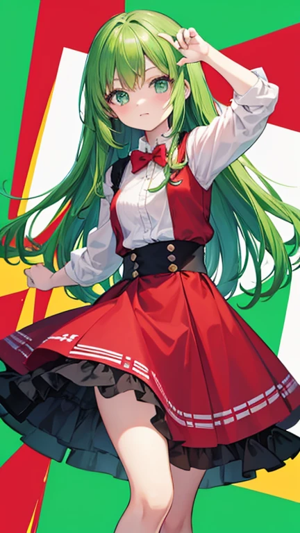 Anime Style,highest quality, masterpiece,Green and red hair,  iris,Simple Background,One Girl, Exciting movement,classical