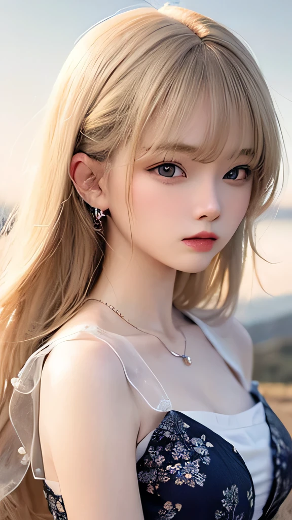 (highest quality, masterpiece), One girl, Pause, particle, Wind, flower, Upper Body, Simple Background, View your viewers, blonde, Milky Way,
