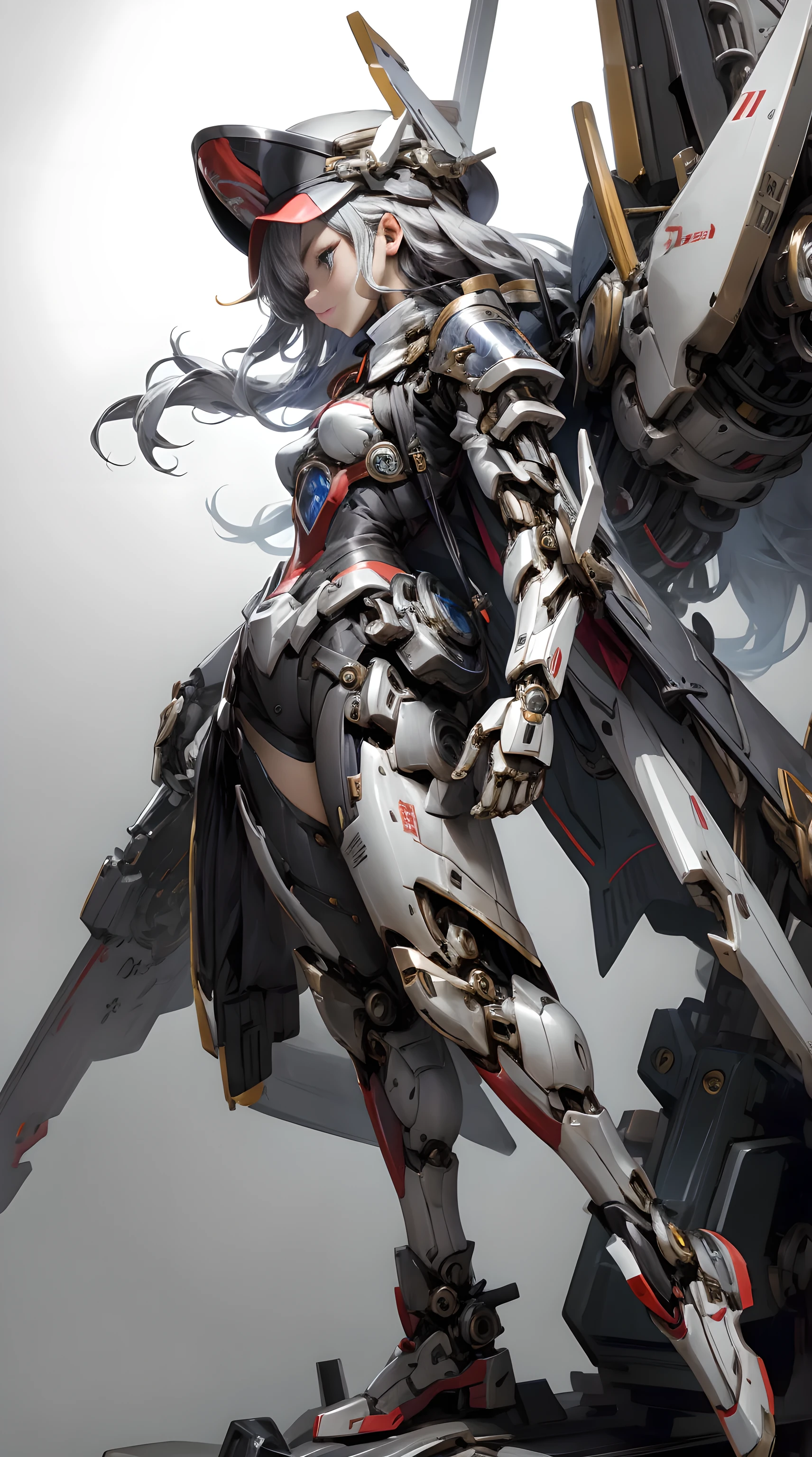 Mecha Maiden, Mechanical Parts, joint, hat, fully armed,1 Girl, Solitary, (masterpiece, best quality, high quality, high resolution, Super detailed), silver