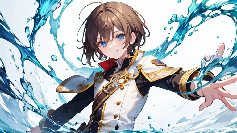 Anime Style,highest quality, masterpiece,white and brown hair, iris, smile,Simple Background,male, fluid movement,pop