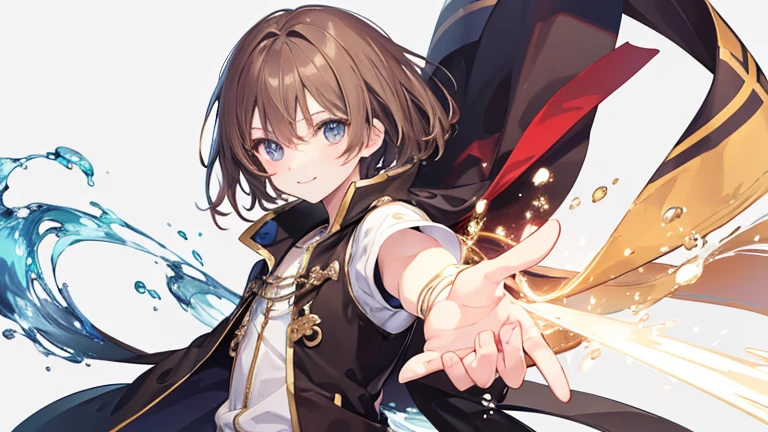 Anime Style,highest quality, masterpiece,white and brown hair,  iris, smile,Simple Background,male, fluid movement,pop