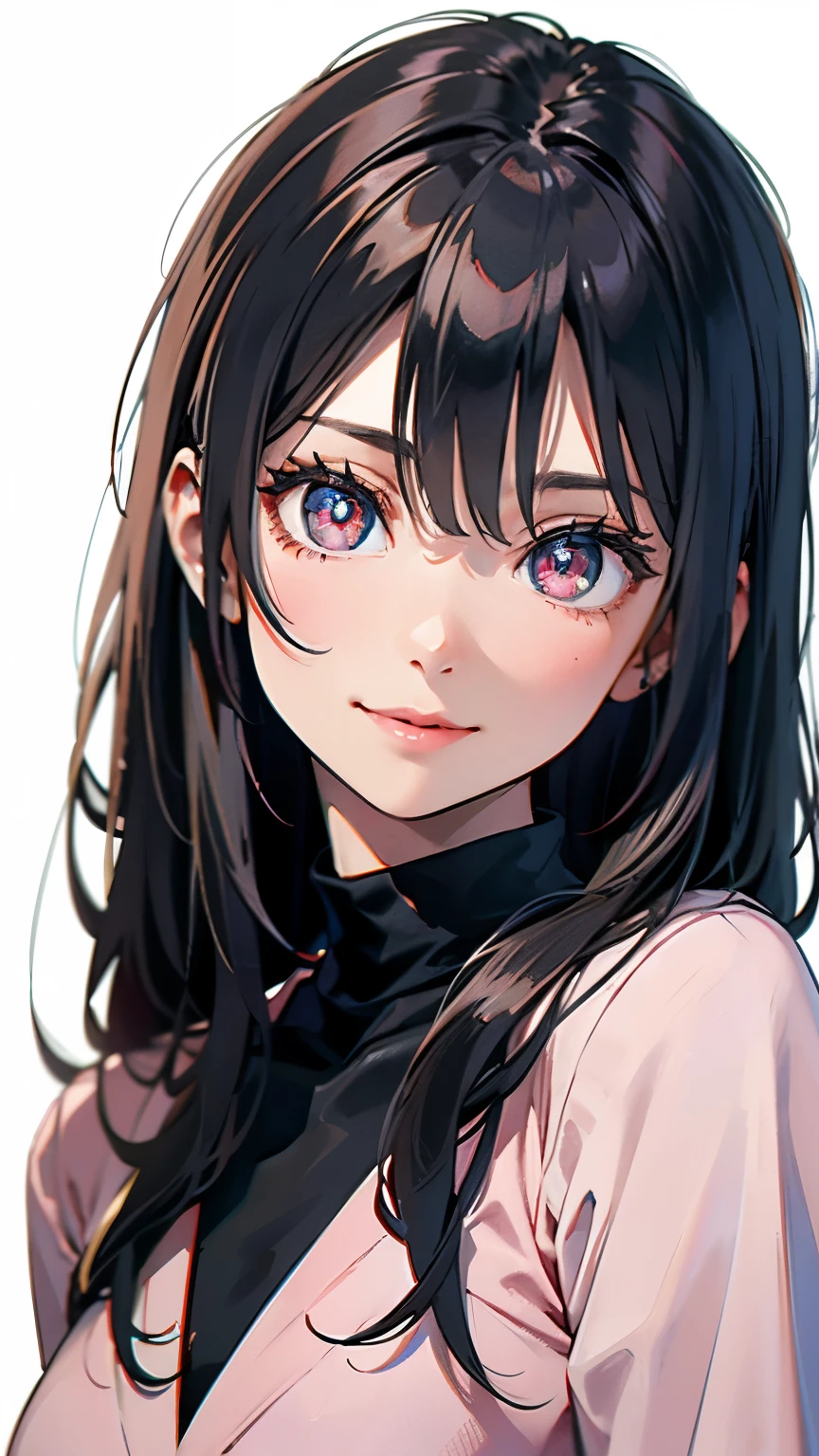 masterpiece, best quality, 8k, upper body, pale pink shirt, black pencil-skirt, kheehigh-boots, break, 18 years old, anna_girl, semi long hair, wavy hair, looking at viewer, smile, ultra realistic photography, sharp focus, face light, dynamic lighting, break, (simple white background:1.4), break, real skin, symmetric clear eyes, black eyes, sharp pupils, realistic pupils