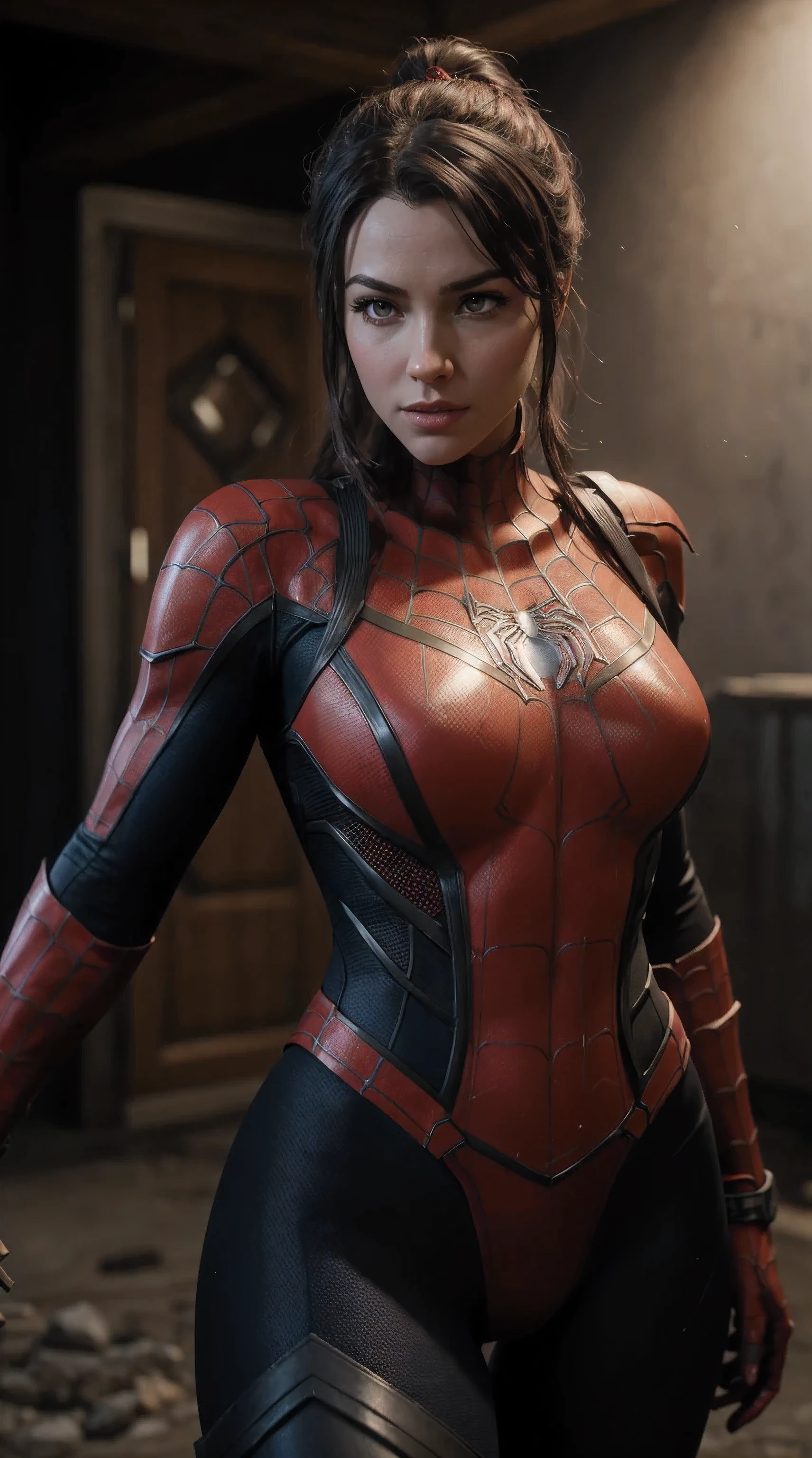Close-up of Spider-Man in red and white costume, farbenfrohes, lebendiges Oktan-Rendering, kybernetisch und hochdetailliert, Loba Andrade aus Apex Legends, erstellt in Unreal Engine 5, erstellt in Unreal Engine 5, Trends auf Unreal Engine 5, Anfas portrait of a mech warrior, 8k Octane-Rendering im Fantasy-Stil, gerendert in Unreal 5, mit hoher Oktanzahl wiedergegeben