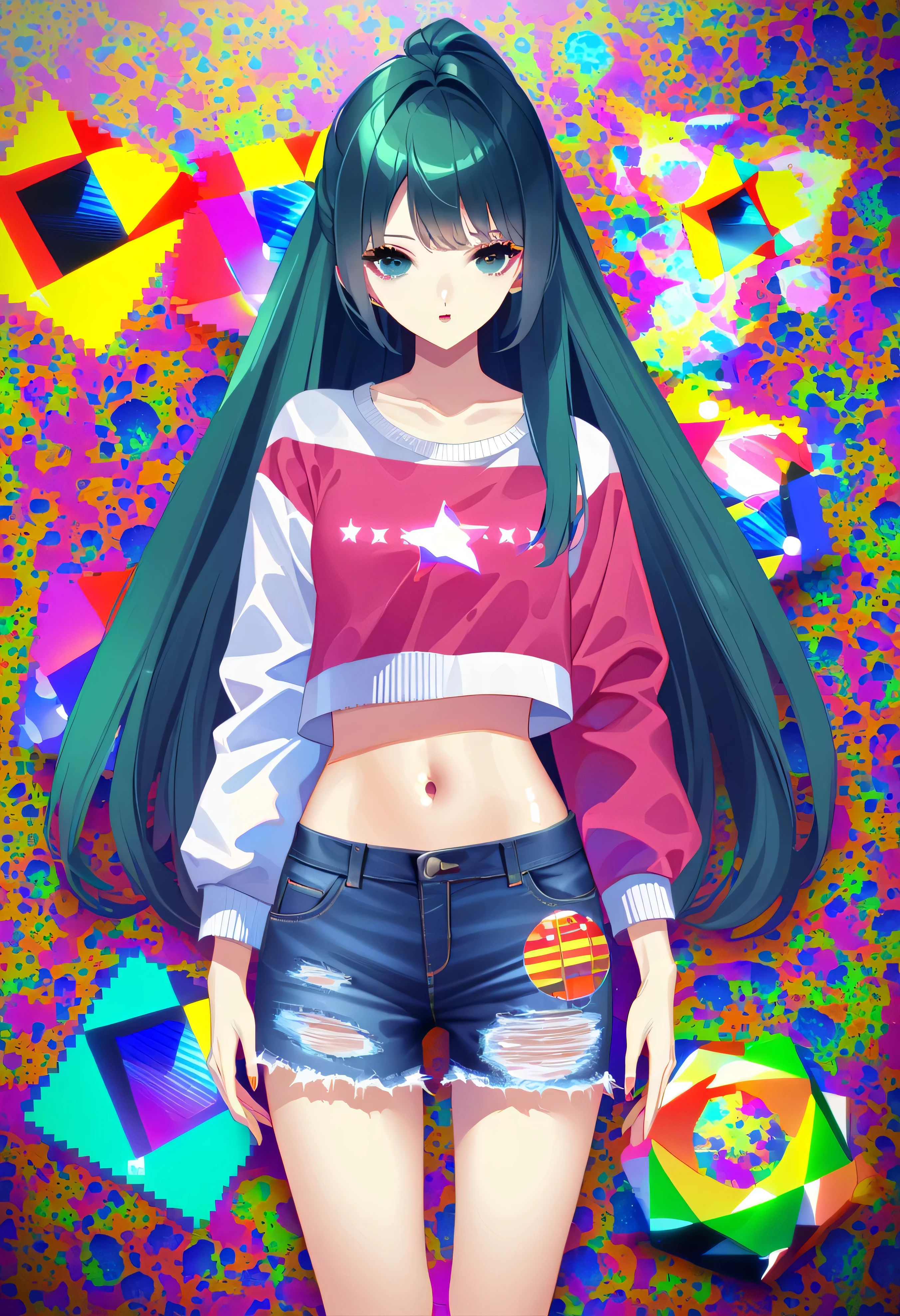 masterpiece, best quality, high quality, highres, absurdres, 1girl,glitch art, (digital distortion):1.2, pixelated fragments, data corruption, colorful noise, visual chaos, contemporary aesthetics