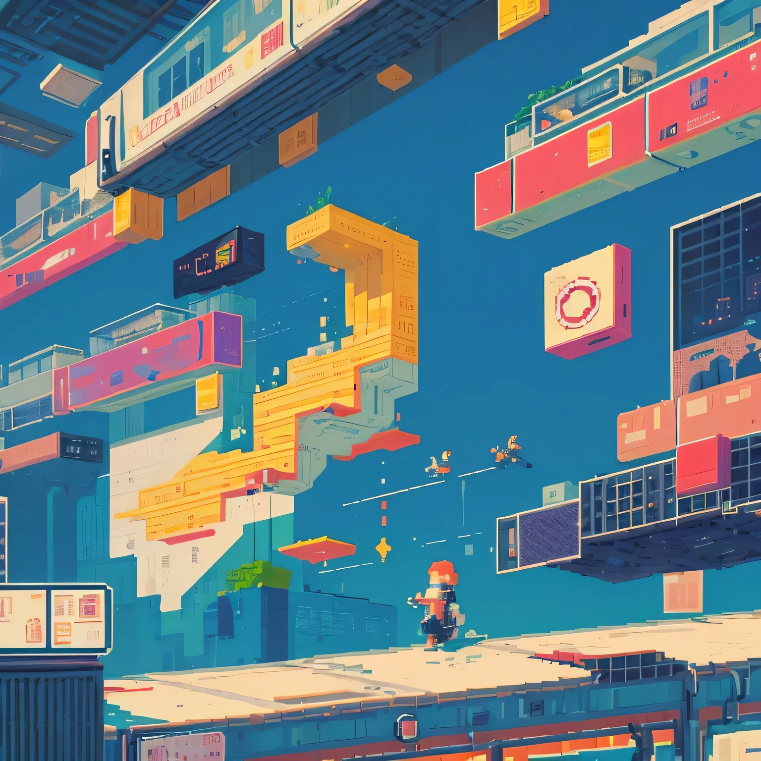 pixel art, optimization, falling, big data, machine learning, retro, fly, random walk, cute, abstract, game, train