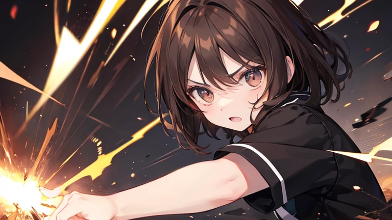 Anime Style,highest quality, masterpiece,Black and brown hair, iris, anger,Simple Background,male, Active Movement,pop