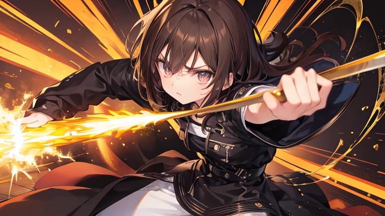 Anime Style,highest quality, masterpiece,Black and brown hair, iris, anger,Simple Background,male, Active Movement,pop