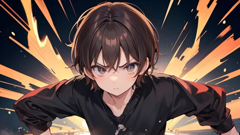 Anime Style,highest quality, masterpiece,Short Hair,Black and brown hair,  iris, anger,Simple Background,male, Active Movement,student