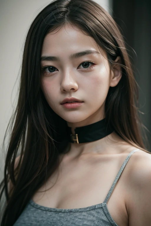 masterpiece、Browsing Caution, super high quality、Crystal Clear、RAW UHD Format、Droopy eyes、High resolutionの光る目、highest quality, close, Realistic skin texture, photograph shoot, Detailed facial features, Film grain and high contrast, 非常にHigh resolutionの詳細, photograph, Realistic, Surreal, High resolution, masterpiece、１７歳の美少女photograph、Boyish and healthy girl、choker、