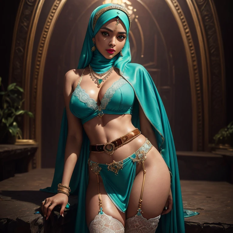 Malaysian girls group,malay, The whole body consists of a young girl with hijab, Eye makeup, 21yo, Cat ears, Soft lighting, Solo, Wear shabby clothes, Dirty, Tattered futuristic bikini, Cat's paw badge, Pose, spot color, rendering by octane, Ultra-realistic intricate details, Cinematic, 8K resolution, 70mm, emphasis lighting, Global illumination, Full body portrait, clean detailed faces, Complex clothing, Cute face, (((wearing a Sexy belt design by LV))) bride very fit physique (38D breast:1.3) , (((Woman with hijab style, hijab prostitute)), (lace stockings), (((Wearing: diamond necklace and earrings))). RAW photo, full sharp, detailed face (high detailed skin:1.2), 8k uhd, dslr, soft lighting, high quality, film grain, Fujifilm XT3, (extremely beautiful face, sexy lips, beautiful red lips, Clear eyes, beautiful eyes), (big green eyes), pretty girl, face forward, intricate detail face, ((ultra detailed skin)) (skin texture, film grain), Detailed beautiful face, natural tpose, natural facial expression, (((Straight breasts))), Surreal full-body figure, Beautiful and delicate body and face, gorgeous figure, ssmile, Titillating,Surreal full-body figure,Beautiful and detailed body and face, Super vista, White skin of the, vivd colour,🔥8k, masterpiece, RAW photo, best quality, (18k detail:1.2), photorealistic, extremely, deep shadow, earrings, bracelets, necklace,