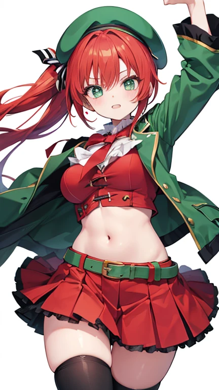 Anime Style,highest quality, masterpiece,Green and red hair, iris,Simple Background,One Girl, Exciting Moves,beret