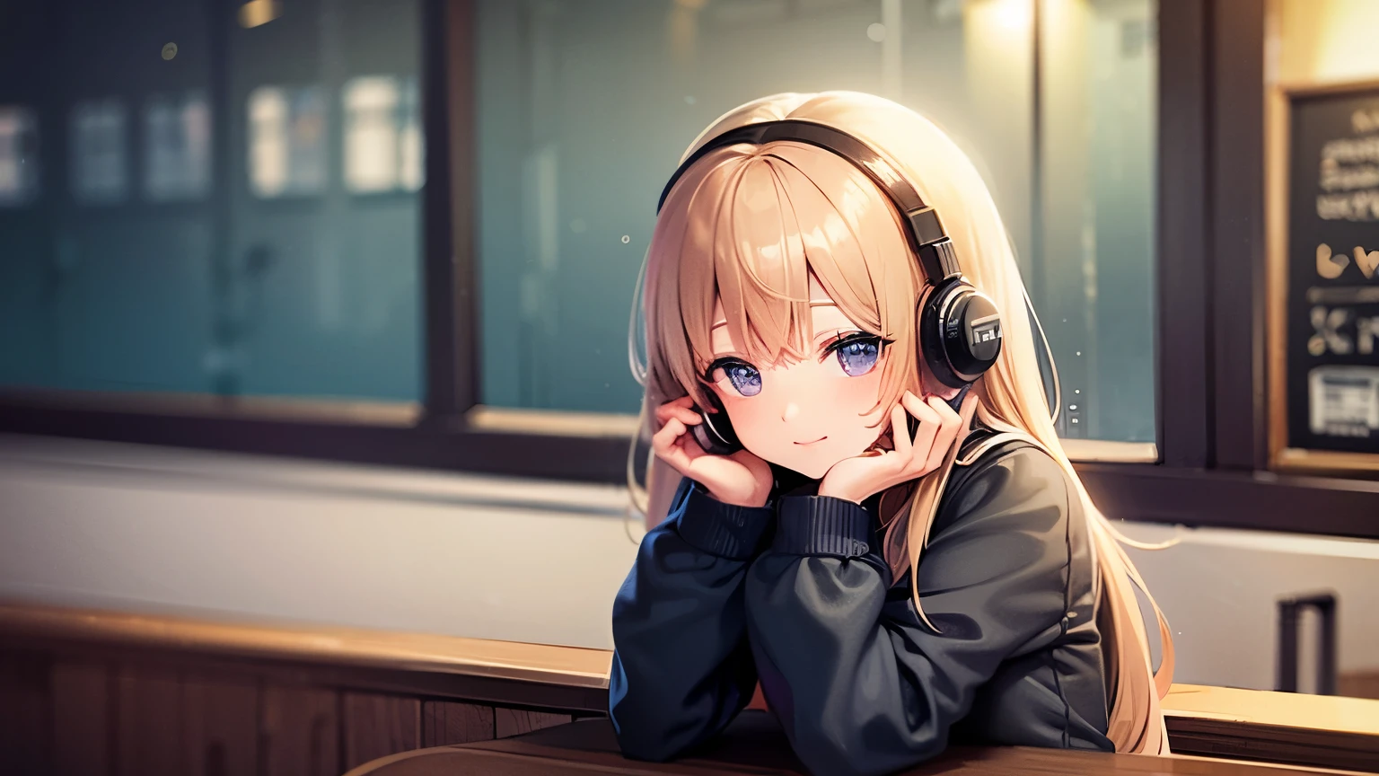 Paris, France、Wet day、At the cafe、With headphones on、A girl reading
