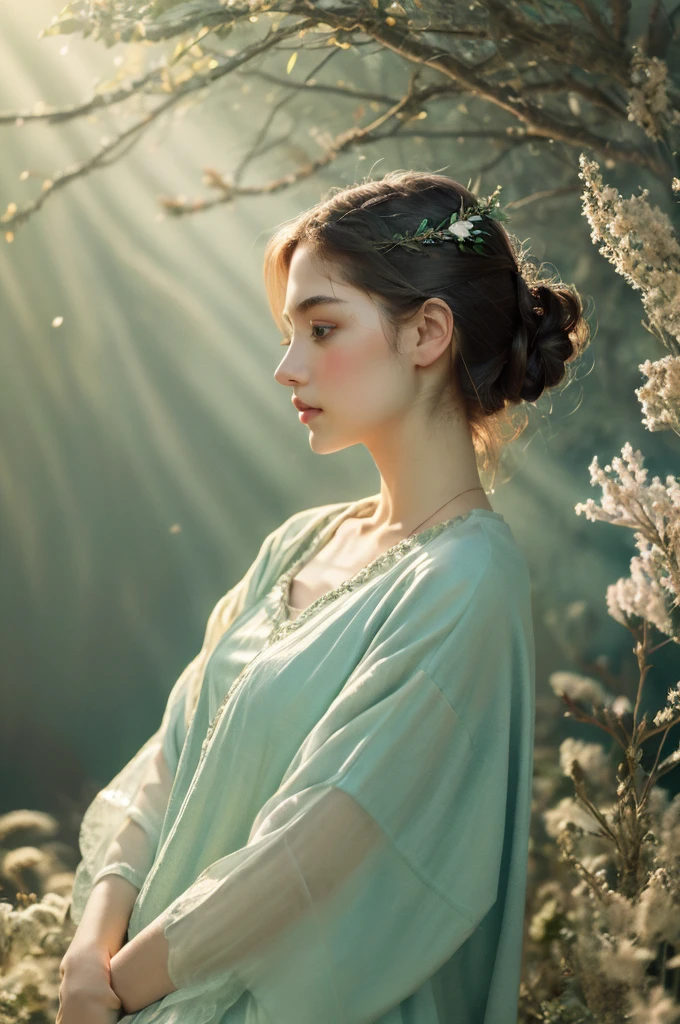 ( masterpiece, top quality, best quality,8k,17 years old girl,ultra detailed,raw photo:1.5),(photorealistic:1.4), (cinematic lighting), PerfectNwsjMajic, , Surrealism, UHD, ccurate, Super detail, textured skin, High detail, Best quality, dynamic angle, White skin,[Beautiful blue eyes], high nose,[flat chest:large breasts:0.5],(1girl),((good anatomy:0.5)), Dreamy atmosphere,expressive brush strokes, mystical ambiance, Artistic interpretation, Stunning Studio Ghibli style costumes, a whimsical illustration, Subtle colors and tones, mystical aura,