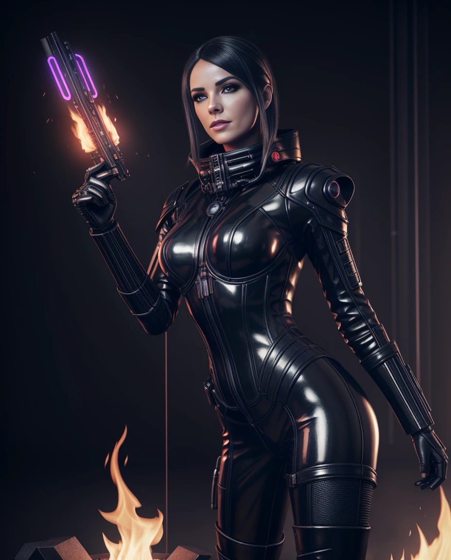 a woman in a black latex outfit with a glowing fire, 3 d render character art 8 k, fantasy style 8 k octane render, cyberpunk art ultrarealistic 8k, dreamy cyberpunk girl, portrait beautiful sci - fi girl, connected with glowing tubes 8 k, art nouveau octane render, artgerm julie bell beeple, trending on artstation 4k
