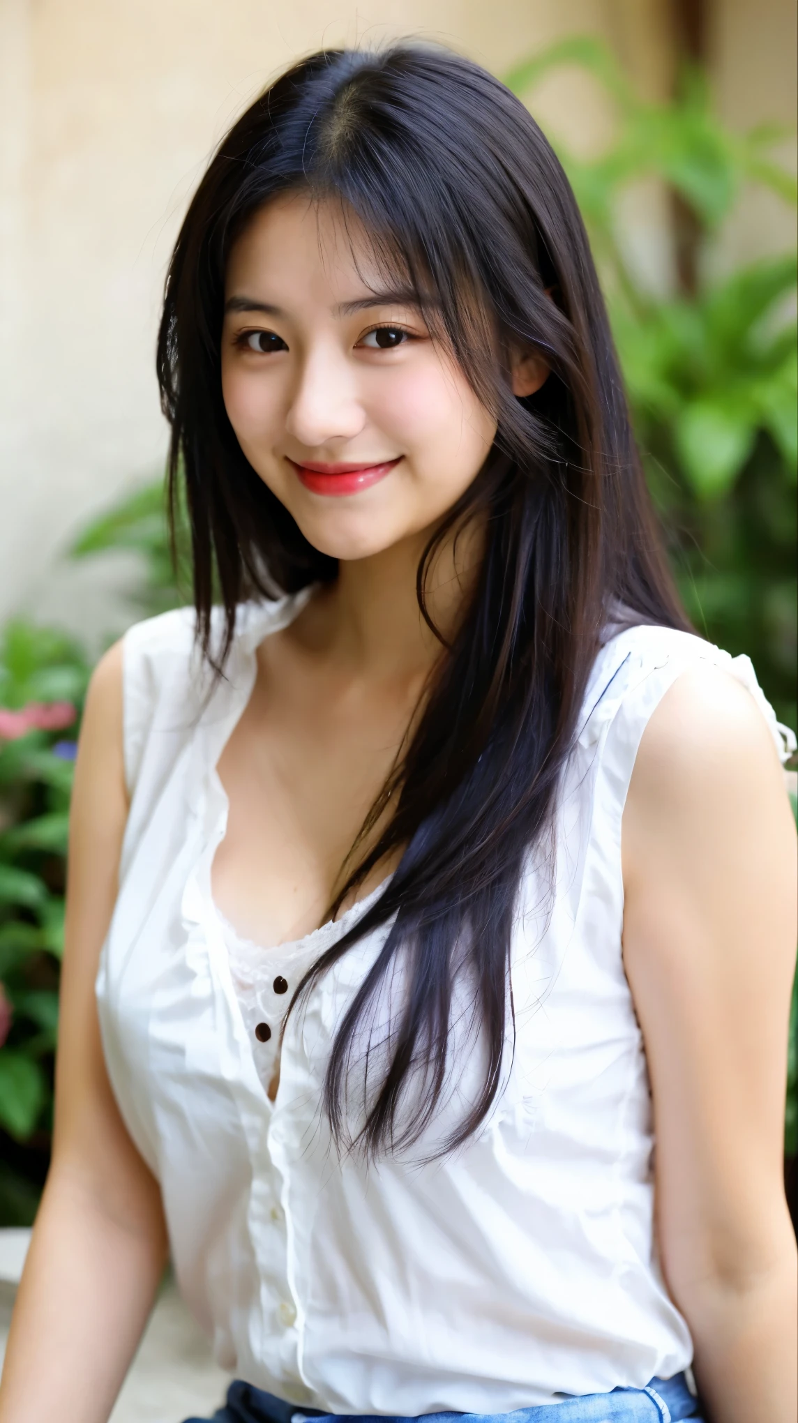 Baby Face, Mexican Girl, 20 Years Old, Long Black Hair, Brown Eyes, Black Hair, Cleavage, Smiling