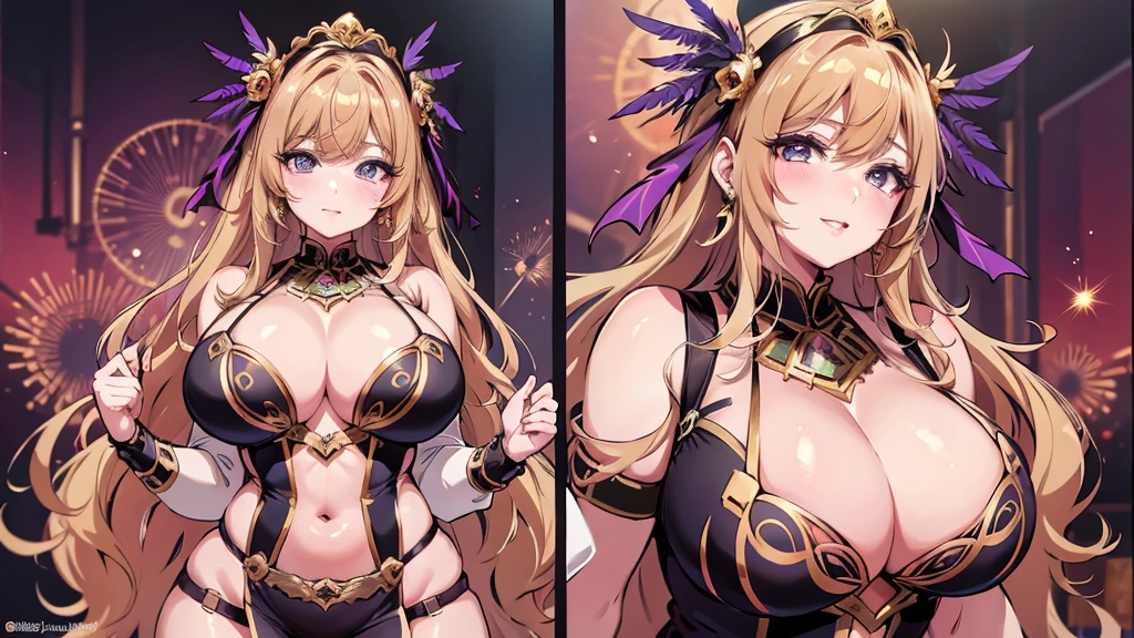 Big Breastsの女性, Blonde, colored feather, metal ornaments, colored Flowers, particle, Light, (masterpiece, 最high quality, 最high quality, Official Art, Beautiful and aesthetic:1.2), (1 girl:1.3), Very detailed,(Fractal Art:1.1),(colorful:1.1)(Flowers:1.3),Most detailed,(Dynamic pose), (Abstract background:1.3), (Shiny skin), (Many colors :1.4), ,(Earrings:1.4), (feather:1.4),masterpiece, 最high quality, 30~40 years, Full Body Shot, Mature Woman, 美しい Mature Woman,Captivating smile, Thick lips, Plumpとした唇, blush, Looking at the audience, Provocative expression, Cleavage, Plump、Curvy Hips、Attractive face、Mischievous face、An inviting gaze、Expressing emotions,Standing position、Gorgeous accessories and various hairstyles,Gold headband,Ample breasts,Uneven buttocks,Greek clothing,Tulle covers the chest,Perfect balance, Detailed clothing details,Temple,marble,Statue of God,cinematic Lighting, Film Grain, contrast of Light and dark, 8k, masterpiece, Very detailed, Attention to detail, high quality, High resolution, masterpiece, 最high quality, Very detailed, Big Breasts, Are standing, Cowboy Shot, Looking at the audience, Outdoor, blush, 1 girl, (masterpiece:1.3), (High resolution), (8k), (Very detailed), Perfect Face, Beautiful eyes and face, (((最high quality))), (Very detailed), Detailed face and eyes, (alone), High resolution、Beautiful eyes,(((Sexy pose)))、(((Full body depiction)))