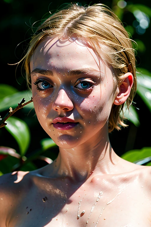 8k quality, only face in picture, wet, naked, shy, sexy, clean body, dakota fanning, short hair, shy, cum on face, Mouth open, stick out