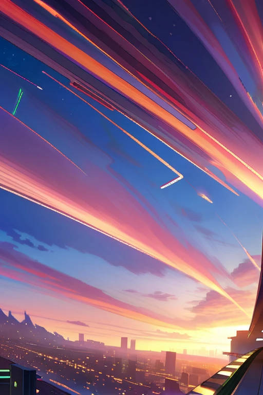 /imagine prompt: A peaceful scene at sunset over a futuristic city, from a children's novel. The young heroes relax after their adventure, overlooking a city where technology and nature harmoniously coexist, with flying vehicles and green rooftops. Created Using: peaceful, reflective, harmonious, futuristic, panoramic, serene, detailed, inspiring, hd quality, natural look --ar 16:9 --v 6.0