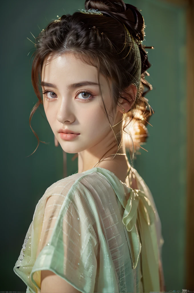 ( masterpiece, top quality, best quality,8k,17 years old girl,ultra detailed,raw photo:1.5),(photorealistic:1.4),(cinematic lighting), PerfectNwsjMajic, , Surrealism, UHD, ccurate, Super detail, textured skin, High detail, Best quality, dynamic angle, (high nose,White skin),[Beautiful blue eyes],(1girl),(good anatomy:0.5)), dunhuang_style